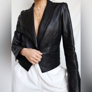 Vince Leather Open Blazer Jacket in Black Size 6
